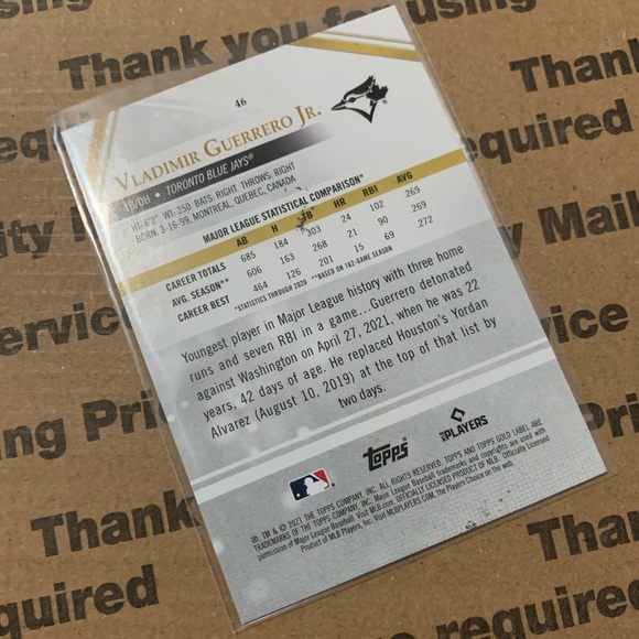 Vladimir Guerrero Jr. ‘21 Topps Gold Label Card - Picture 6 of 6